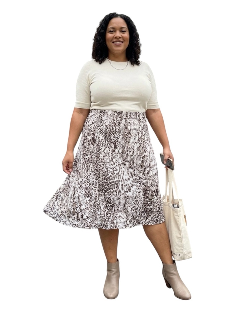 Allison Daley A-Line Geometric Animal Print Pull On Earth Tone Skirt Size 18W